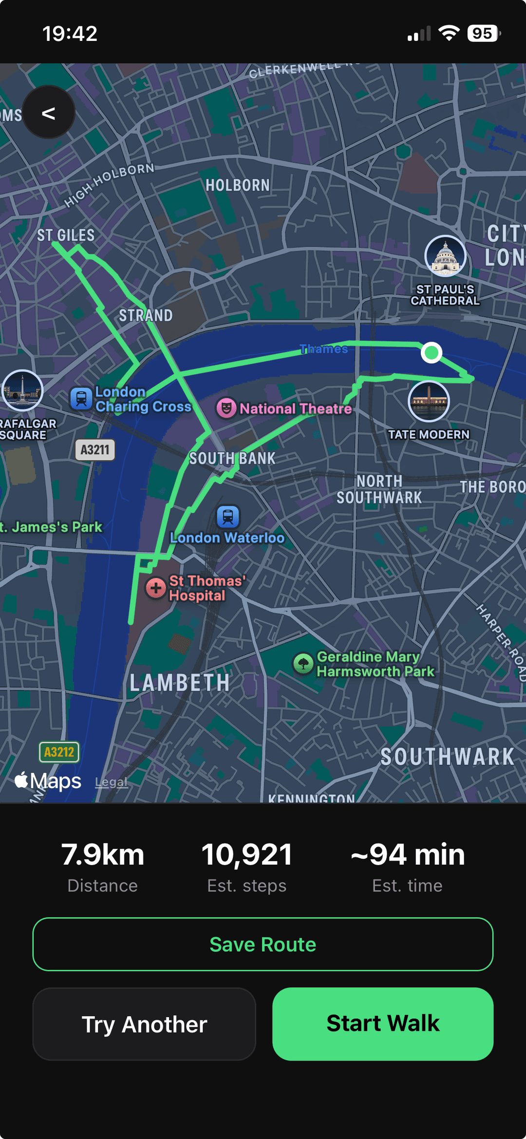 Walkr route preview — London